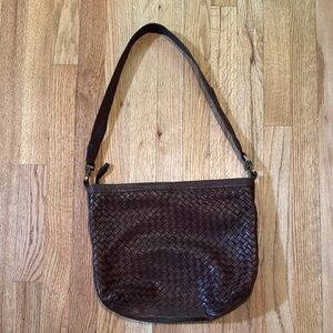 Elegant Brown Leather Woven Shoulder Bag